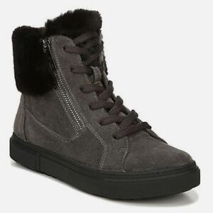 NATURALIZER Gray Lace Up Fur Trim Baker Zip-Up Suede Leather Sneaker Boots